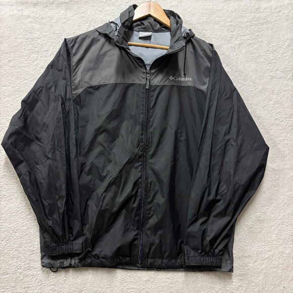 Columbia Jacket Mens Large Black Grey Raincoat Zip Up Casual Outdoor - Picture 1 of 7